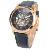 Fossil Grant Automatic Skeleton Navy Blue Dial Navy Blue Leather Strap Watch for Men - ME3102