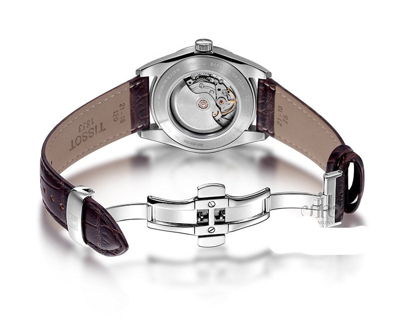 Tissot Gentleman Powermatic 80 Silicium Black Dial Brown Leather Strap Watch  For Men Watch for Men