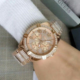 Guess Frontier Chronograph Crystals Rose Gold Dial Rose Gold Steel Strap Watch for Men - W0799G3