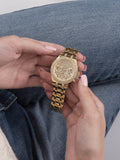 Guess Heiress Multifunction Diamonds Gold Dial Gold Steel Strap Watch for Women - GW0440L2