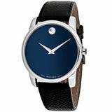 Movado Museum Blue Dial Black Leather Strap Watch For Men - 607013