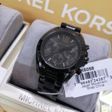 Michael Kors Bradshaw Chronograph Black Dial Black Steel Strap Watch For Women - MK6058