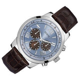 Guess Horizon Chronograph Analog Blue Dial Brown Leather Strap Watch For Men - W0380G6