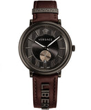 Versace V-Circle Manifesto Black Dial Maroon Leather Strap Watch for Men - VBQ040017