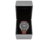 Emporio Armani Classic Chronograph Black Dial Brown Leather Strap Watch For Men - AR1919