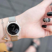 Guess Chelsea Crystals Black Dial Silver Mesh Bracelet Watch For Women  - W0647L5