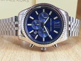 Michael Kors Lexington Chronograph Blue Dial Silver Steel Strap Watch for Men - MK8280