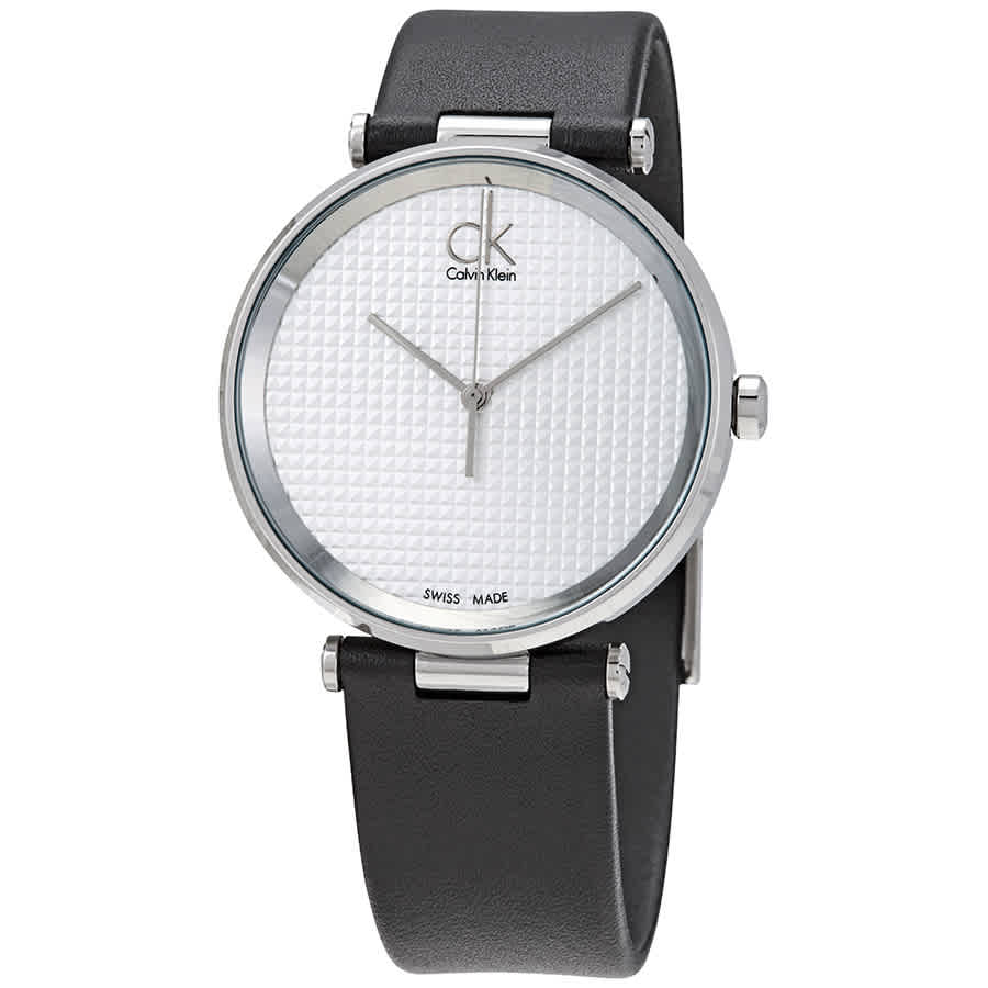 Calvin Klein Sight Silver Dial Black Leather Strap Watch for Men