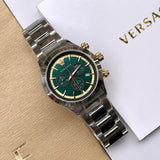 Versace Classic Chronograph Quartz Green Dial Silver Steel Strap Watch For Men - VEV700721