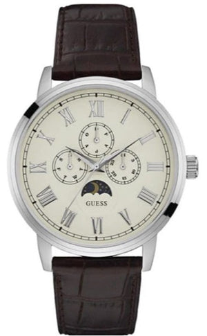 Guess Delancy Quartz White Dial Brown Leather Strap Watch For Men - W0870G1