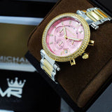 Michael Kors Parker Pink Dial Two Tone Steel Strap Watch for Women - MK6140