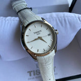 Tissot Couturier Jam Tangan Wanita Tali Kulit Putih Dial Perak untuk Wanita - T035.210.16.011.00