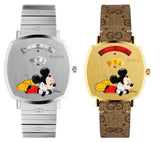 Gucci Grip Disney Mickey Mouse Gold Dial Brown Leather Strap Watch For Women - YA157420