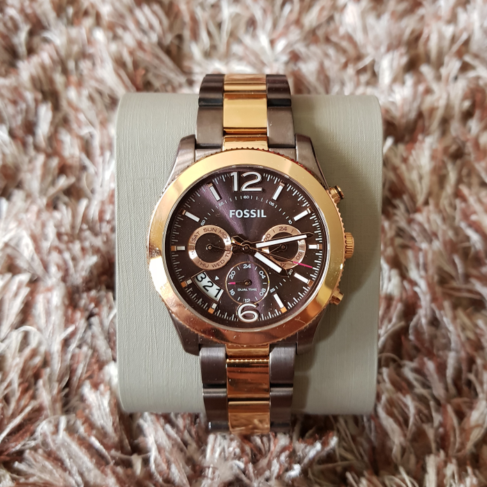 Fossil Perfect Boyfriend Multifunction Brown Dial Two Tone Steel