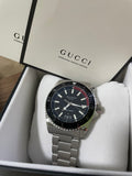 Gucci Dive Quartz Black Dial Silver Steel Strap Watch For Men - YA136212