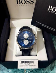 Hugo Boss Jet Chronograph Blue Dial Black Leather Strap Watch for Men - 1513283