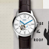 Fossil Townsman Automatic Chronograph White Dial Blue Leather Strap Watch for Men - ME3167