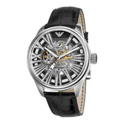Emporio Armani Meccanico Automatic Black Dial Leather Strap Watch For Men - AR4629