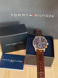 Tommy Hilfiger Alden Quartz Blue Dial Brown Leather Strap Watch for Men - 1791308