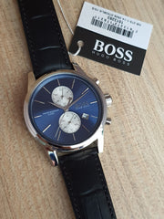 Hugo Boss Jet Chronograph Blue Dial Black Leather Strap Watch for Men - 1513283