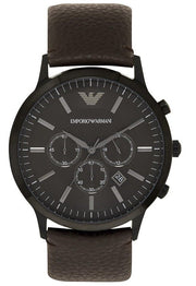 Emporio Armani Sportivo Chronograph Black Dial Brown Leather Strap Watch For Men - AR2462