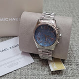 Michael Kors Lexington Chronograph Blue Dial Silver Steel Strap Watch For Women - MK7215