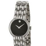 Movado Veturi Quartz Black Dial Silver Steel Strap Watch for Women - 0606338