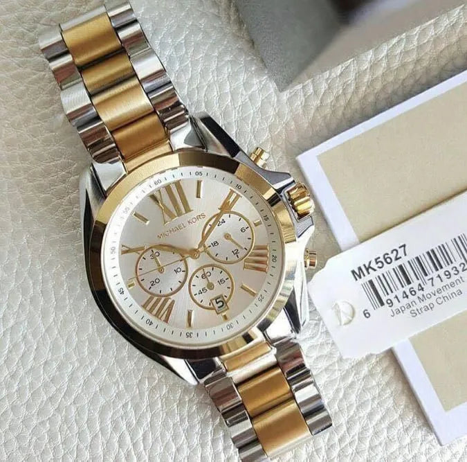 Michael Kors Bradshaw Silver Dial Two Tone Steel Strap Watch for Women