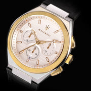 Maserati Triconic Chronograph White Dial Black Leather Strap Watch For Men - R8871639004