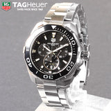 Tag Heuer Aquaracer Quartz Chronograph Black Dial Silver Steel Strap Jam Tangan untuk Pria - CAY111A.BA0927