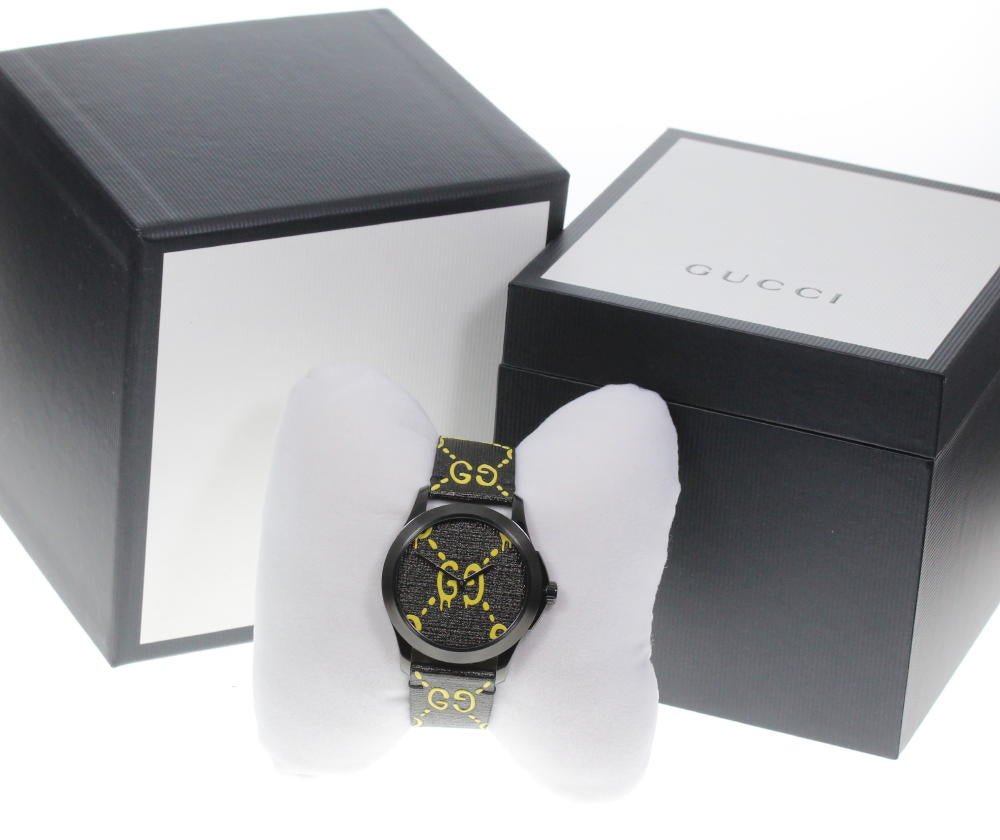 Gucci G Timeless Ghost Black Dial Black Leather Strap Watch For Men Gucci G Timeless Ghost Black Dial Black Leather Strap Watch For Men