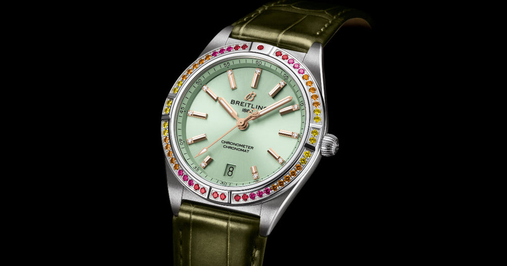 Breitling Chronomat Automatic 36 South Sea Green Dial Green Leather Strap Watch for Women - A10380611L1P1