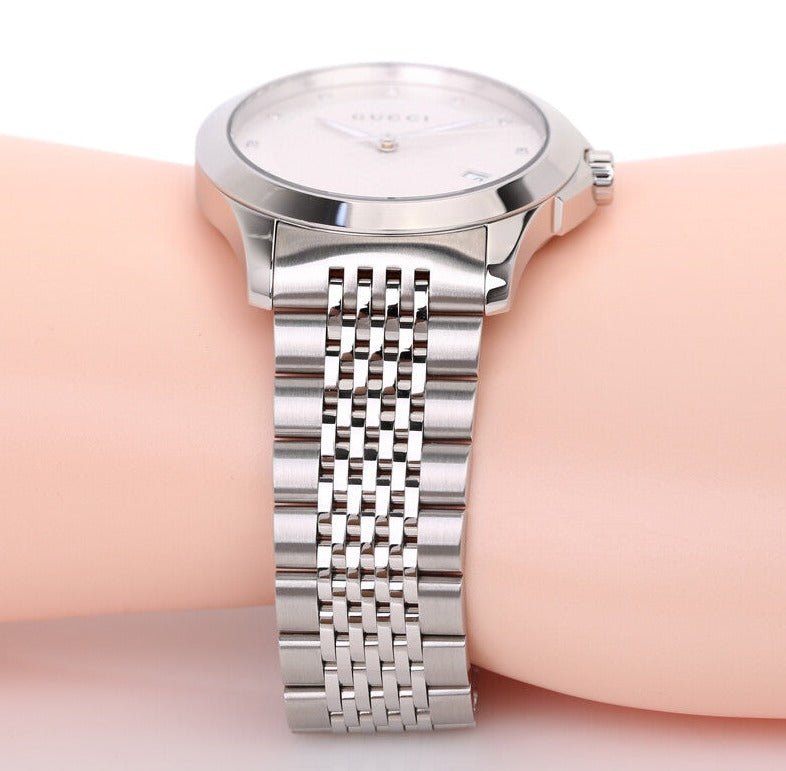 Gucci G Timeless Diamonds Silver Dial Silver Steel Strap Watch For Men