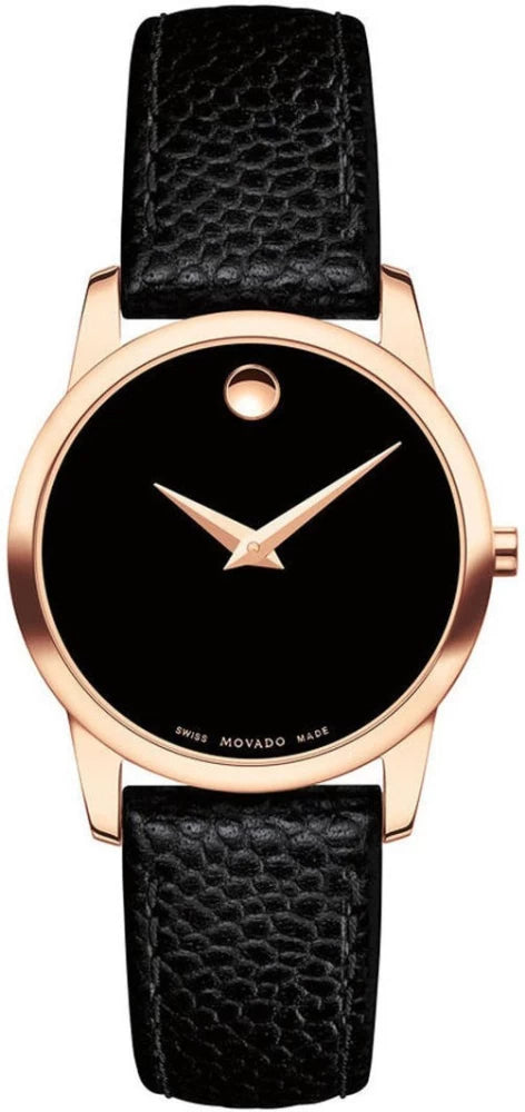 Movado Museum Classic Black Dial Black Leather Strap Watch For Women