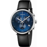 Calvin Klein High Noon Chronograph Blue Dial Black Leather Strap Watch for Men - K8M271CN