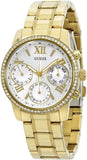 Guess Mini Sunrise Diamonds Silver Dial Gold Steel Strap Watch for Women - W0623L3