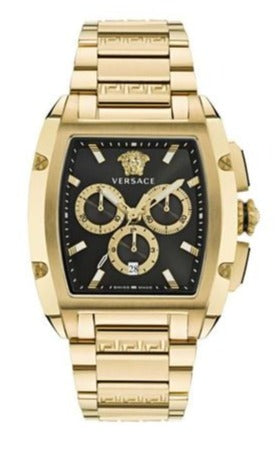 Versace Dominus Chronograph Black Dial Gold Steel Strap Watch For Men