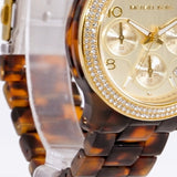 Michael Kors Runway Chronograph Gold Dial Brown Acetate Strap Watch for Women - MK7475