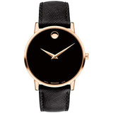 Movado Museum Classic Black Dial Black Leather Strap Watch for Men - 0607196