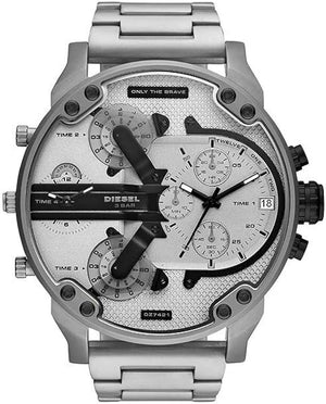 Diesel Mr. Daddy Chronograph Silver Dial Silver Steel Strap Watch For Men - DZ7421