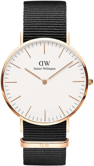 Daniel Wellington Classic Cornwall White Dial Black Nylon Strap Watch For Men - DW00100257