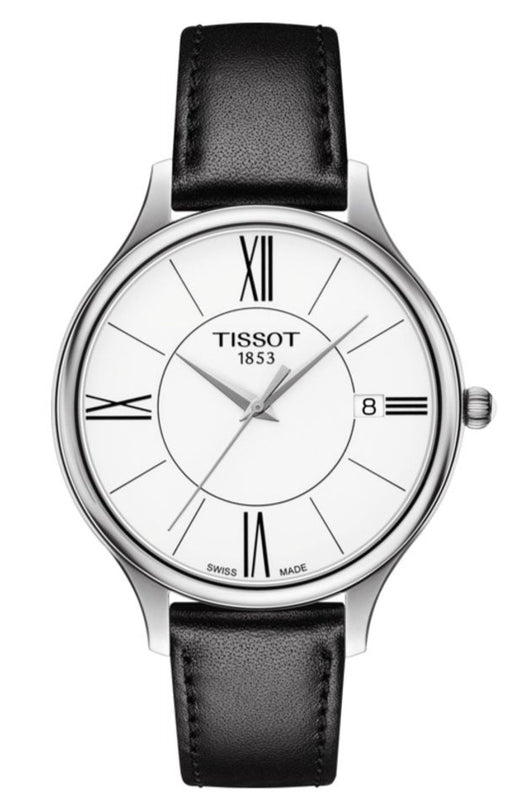 Tissot Bella Ora Round White Dial Black Leather Strap Watch For Women - T103.210.16.018.00