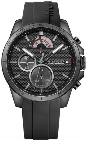 Tommy Hilfiger Decker Quartz Black Dial Black Rubber Strap Watch for Men - 1791352