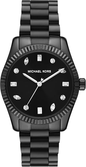 Michael Kors Lexington Lux Black Dial Black Steel Strap Watch For Women - MK7442