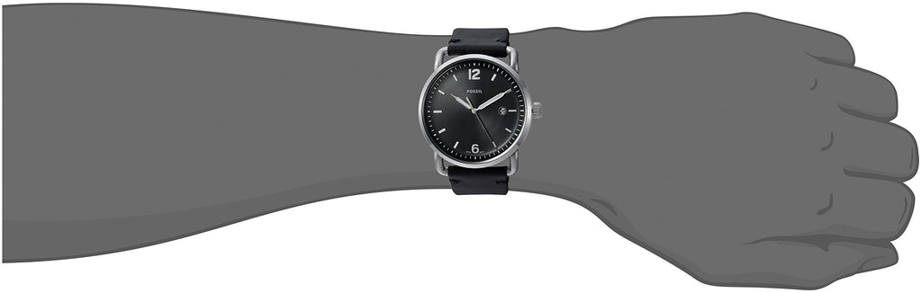 Fossil The Commuter Black Dial Black Leather Strap Watch for Men