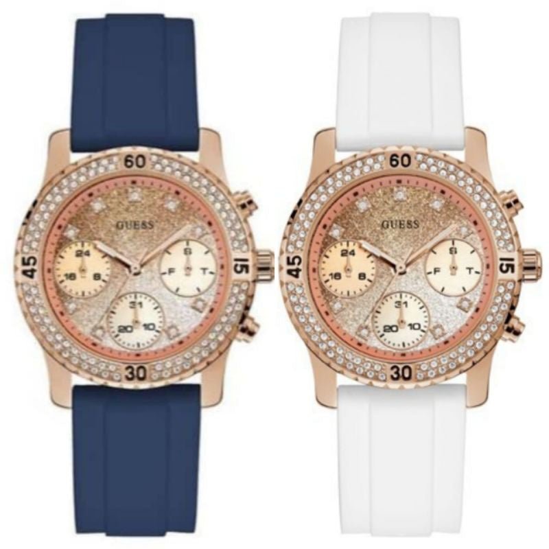 Guess Rose Gold Crystal Bezel Watch with White Band GUESS Ladies Mini Luna White Rose Gold Tone Analog Watch  main image 2