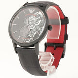 Emporio Armani Meccanico Skeleton Black Dial Black Leather Strap Watch For Men - AR60046