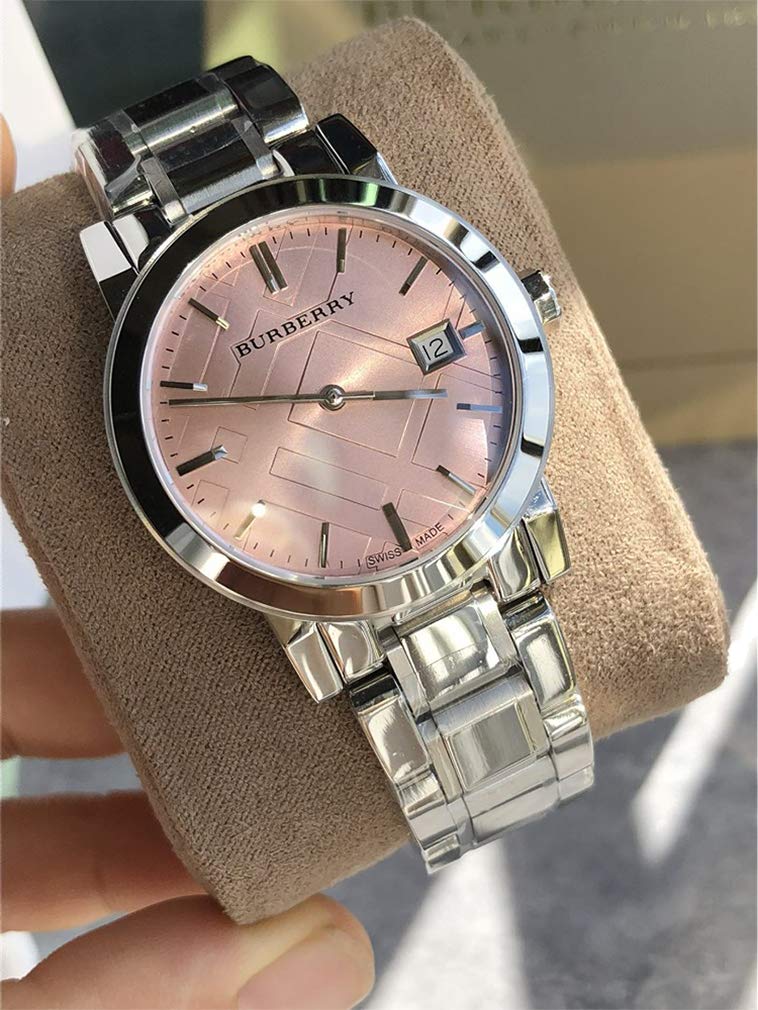Burberry The City Pink Dial Silver Steel Strap Watch for Women