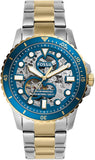 Fossil FB-01 Automatic Skeleton Blue Dial Two Tone Steel Strap Watch for Men - ME3191