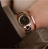 Daniel Wellington Iconic Link Analog Black Dial Rose Gold Steel Strap Watch For Women - DW00100214
